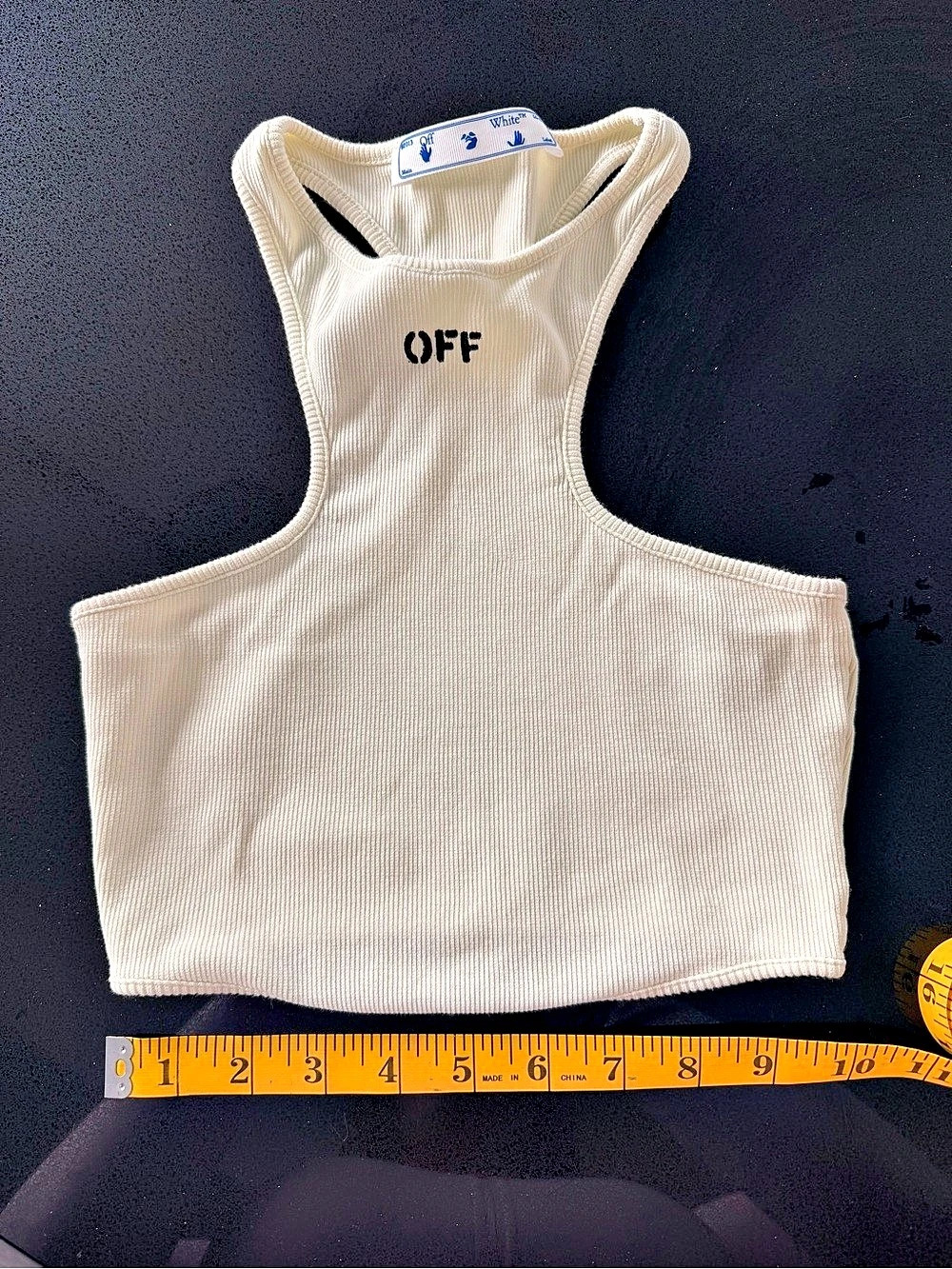 OFF-White Rib Tank Top Crop Top in Cream/Green